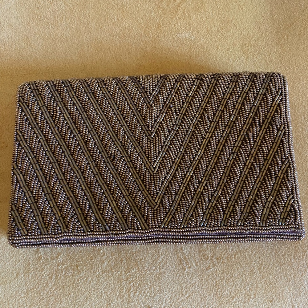 Beaded bronze color vintage clutch